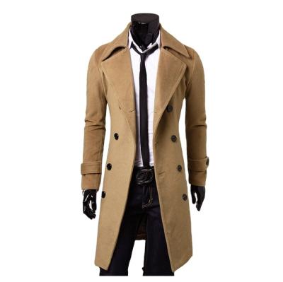 China OEM customization Anti-wrinkle men's long cross-breasted long coat men's autumn and winter gap repair wool coat border woolen coat for sale