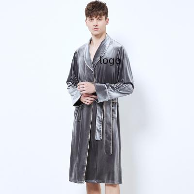 China QUICK-DRY custom-made nightgown long-sleeved cardigan Korean version of the new gold autumn and winter velvet men's pajamas long for sale