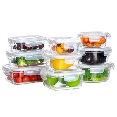 China Sustainable 9 Pack Eco-friendly Glass Food Container With Lid Glass Lunch Box Microwavable Lunch Container Sets for sale