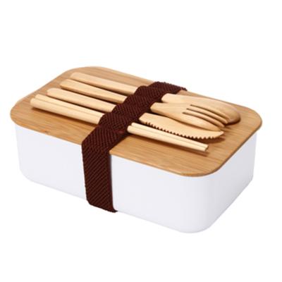 China 100% Bamboo Eco-Friendly Biodegradable Japanese Lunch Boxes Containers Freshness Preservation PLA Bamboo Lids with Knife Fork Spoon Set for sale