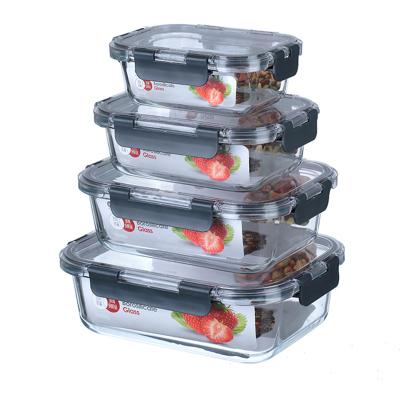 China Sustainable Eco-friendly Glass Food Container With Lid Glass Lunch Container Microwavable Sets for sale