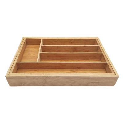 China Sustainable Hot Sell Kitchen Amazon Cutlery Tray Multi Purpose Bamboo Cutlery Adjustable Tray for sale