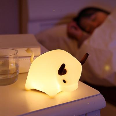 China Rechargeable Cute Bull Led Kids Night Light For Kids Adjustable Silicone USB Bedroom Night Lamp Soft Decor Rechargeable Animal Touch Gift for sale