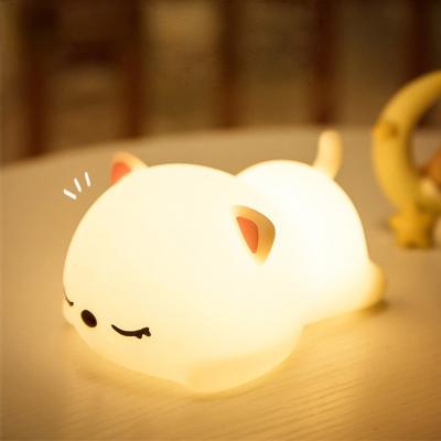 China ABS Cute Cat USB Night Light USB Rechargeable Cat Silicone Night Lights Touch Sensor Bedroom Bedside Lamp with Outdoor for Kids Baby Gift for sale