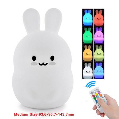 China 9 Colors Dimmable Remote Control Timer Silicone Rabbit LED Night Lights Touch Sensor Rechargeable Silicone Bunny Lamp for Kids Baby Gift for sale