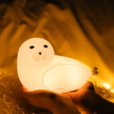 China Silicone Seal LED Night Lights Touch Sensor 7 Colors USB Cartoon Sea Lion Rechargeable Bedside Lamp for Kids Children Baby Gift for sale