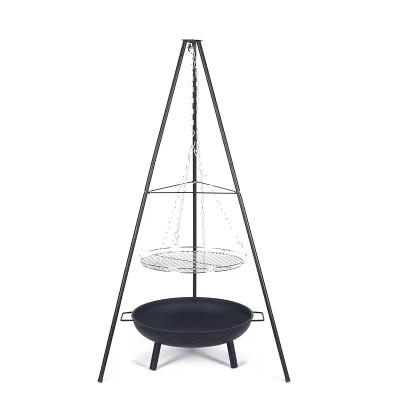 China Factory direct sale wood stored burning fire pits outdoor camping fire pits with hanging tripod stand. for sale