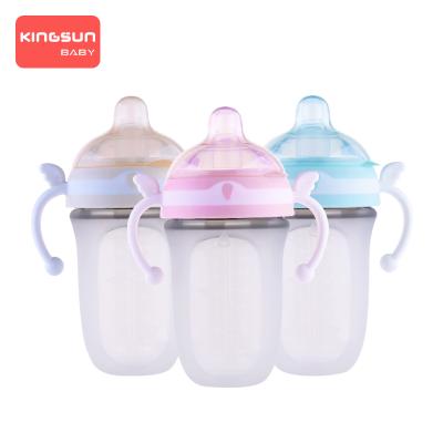 China BPA Free Custom Design New Baby Bottle Silicone BPA Free Silicone Feeding Baby Soft Bottle for sale