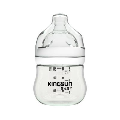 China Hot Selling Cute Baby Milk Bottle 3oz 80ml BPA Free Glass Baby Bottle Wide Neck Glass Manufacturer for sale