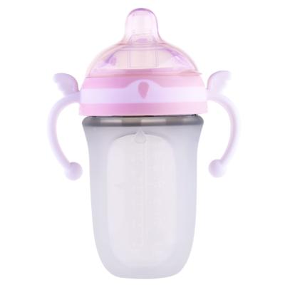 China 240ml BPA Silicone Baby Bottle Milk Neck Bottle Anti-bacteria Free Baby Anti-Colic Ultra Large Silicone Baby Bottle for sale