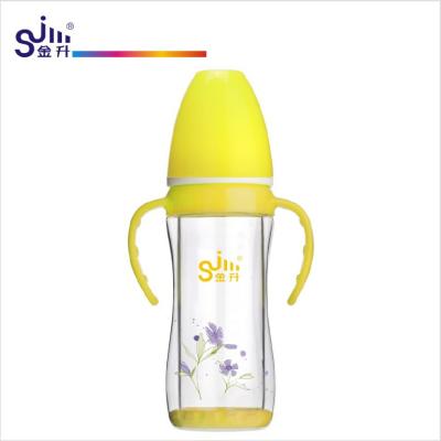 China BPA Free Explosion-proof Baby Feeding Bottle With Inner Bottle And PC Shell Double Layer Glass Neck 180ml Infant Wide Feeding Bottle for sale