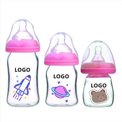 China BPA Free Baby Glass Milk Bottle With Logo Newborn Baby Glass Infant Standard Neck Mini OEM Glass Bottle 60ml Bottle Feeding Bottle for sale