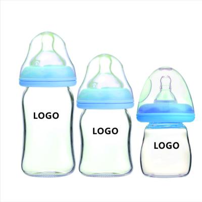 China Premium Wide Mouth 120ml Feeder Baby Glass Baby Bottle High Quality Borosilicate Glass Milk Bottles BPA Free Custom Wide Feeding Bottle for sale