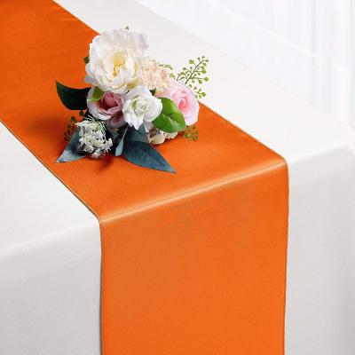 China Jacquard 12x108 Inch Wholesale Amazon Party Banquet Wedding Satin Table Luxury High Quality Shiny Orange Runner for sale