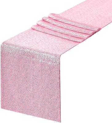 China 2021 Hot Selling Jacquard Christmas Decoration 12 x 72 inch Oblong Pink Color Sequin Table Runner For Party for sale