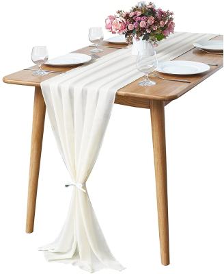 China Jacquard Custom 10FT Sheer Beige Chiffon Table Cloth Inch 29x120 Luxury Table Runner For Birthday Party Decor Romantic Wedding for sale