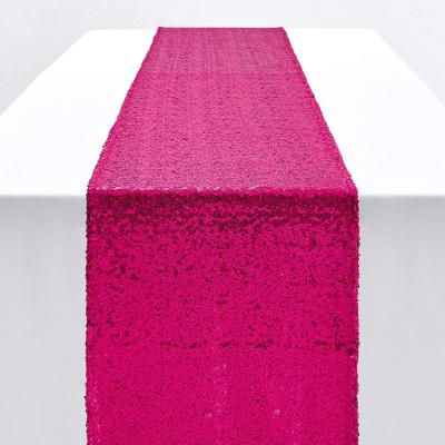 China Custom North American Jacquard Factory OEM Style Hot Pink Sequin Tablecloth Runner Table Flag Decoration for Holiday Celebrations for sale