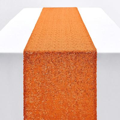 China Jacquard Ready To Ship Orange Glitter Table Runner 2 Pack Sequin Fabric 12 x108 Inch Tablecloth Party Supplies For Stock Items for sale