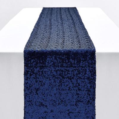 China 108 Inch Glitter Jacquard Navy Sequin Table Runner 12 For Graduation Party Supplies Decorations Wedding Outdoor Celebration Decoration for sale