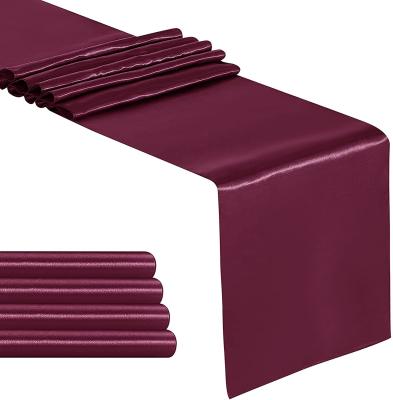 China Wholesale Burgundy Solid Color Jacquard Silky Simple Polyester Satin Table Runner Beautiful For Christmas Party for sale