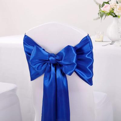 China Jacquard 20 colors available satin chair sashes chair ribbon bows for wedding banquet party chair cover tie back decoration for sale