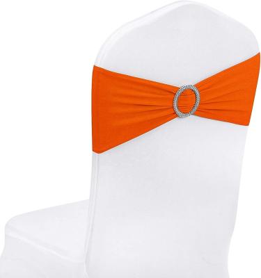 China Disposable High End Customized Orange Spandex Chair Bands Elastic Banquet Party Home Wedding Chair Sashes With Buckle for sale