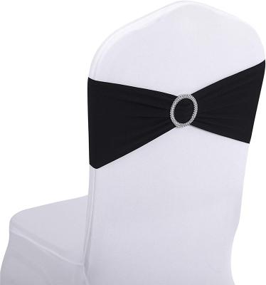 China 25pcs Disposable Black Spandex Chair Sashes Hangers Elastic Chair Bands With Buckle Slider Sashes Bows For Wedding Decorations for sale