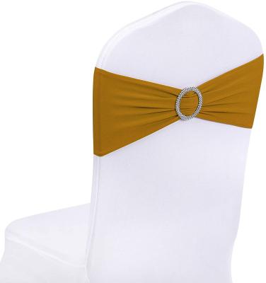 China Gold Spandex Disposable Stretch Chair Sashes With Buckle Slider For Hotel Chair Back Decoration for sale