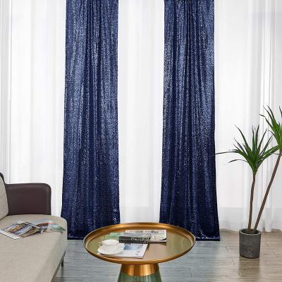 China Blackout Sequin Curtains 2 Panels Navy 2FTx8FT Sequin Photo Backdrop Hot Sale Sequin Backdrop Curtain Wedding Party Stage Decorations for sale