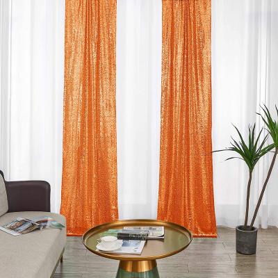 China Orange Blackout Sequin Backdrop 2 Panels 2FTx8FT Glitter Backdrop Curtains For Wedding Party Stage Decorations With Rod Pocket for sale