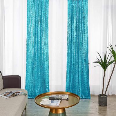 China Blackout Turquoise Sequin Backdrop Curtain, 2 Panels 2FTx8FT Glitter Backdrop Curtain For Parties, Christmas, Wedding, Party Decoration for sale