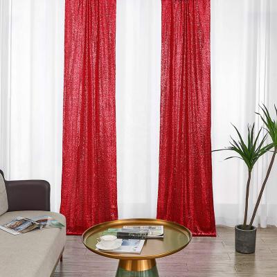 China Latest Blackout 2021 Hotel Wedding Banquet Wedding Stage Background Wall Decoration 7x7ft Sequin Backdrop Red Curtains for sale