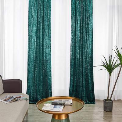 China Popular Blackout Design Hunter Green Sequin Curtains 2FTx8FT New Baby Shower Backdrop Glitter Sequin Backdrop For Wedding for sale