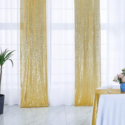 China Wholesale 10FTx10FT Blackout 100% Polyester Party Decoration Wedding Banquet Glitter Gold Sequin Backdrop Curtains for sale