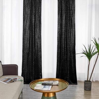 China Good Blackout Price 3mm Giltter Round Black Sequin Backdrop Curtain Panels Mesh Fabric Background For Halloween Party Decor for sale