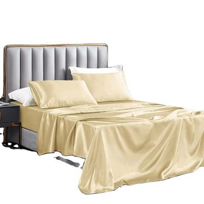 China Anti-Static Fashion Luxury Satin Covers 4-Pieces Natural Silky Microfiber Champagne Bed Sheets Set with Smooth and Soft for sale