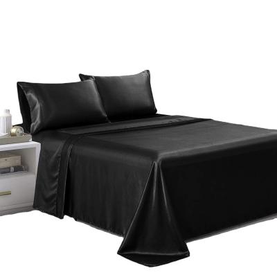 China It can be washed off with water. Dropshipping Custom Made Silky Soft Luxury King Size 4 Piece Deep Pocket Satin Sheet Set, Free Fitted Sheet Ties Included, Black for sale