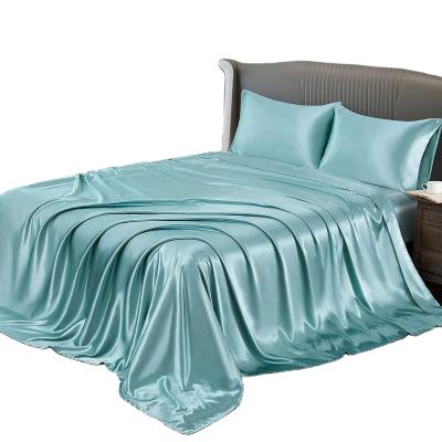 China King Queen Size Luxury Natural Silky Soft Satin Sheets 100% Anti-Static Custom Silk Satin Sheets Aqua Satin Sheet Set for sale