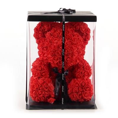 China Wholesale Modern Hot Sale Amazon Artificial Flower Valentine Christmas Gift 40cm Rose Bear Pearl Bear Gift Package Box for sale