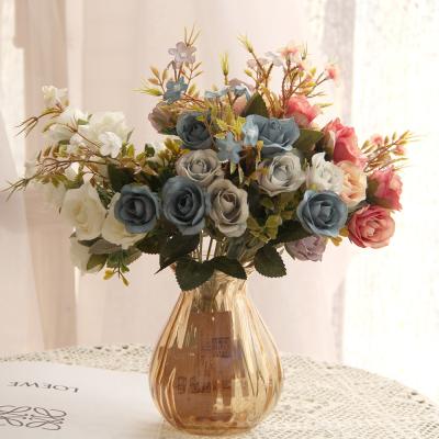 China Free Sample Immortal 32cm Rose Bouquet Artificial Silk Flowers Artificial For Home Decoration Wedding Decoration for sale