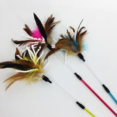 China Source Manufacturer Spiral Turkey Feather Riddle Cat Toys Stocked Interactive Bite-Resistant Bell Feather Riddle Cat Stick for sale