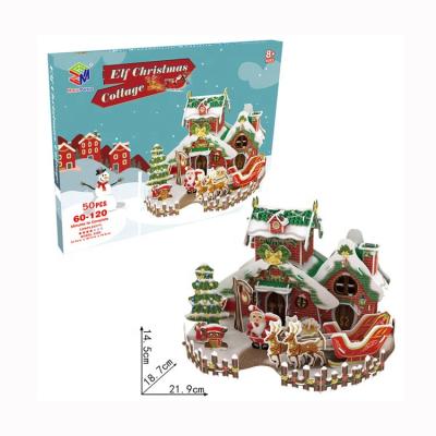 China Educational Toy Wholesale 3D Printing Christmas Jigsaw House Degradable Paper Puzzle For Children for sale