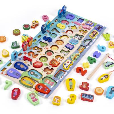 China Game Children Fishing Interactive Educational Carrying Toys Parent-child Wooden Puzzle Game Numbers Dinosaur Animal Profession for sale