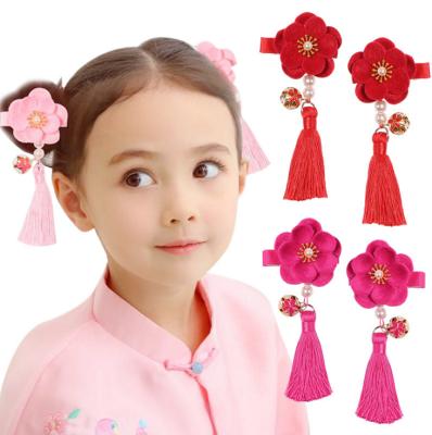 China Children Hair Accessories Chinese Style Flower Bell Hair Clip Flower Pearl Hair Decoration Headwear Children Hair Accessories for sale