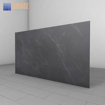 China 12 Mm Thick Glossy Engineered Sintered Stone Large Modern Black Porcelain Slab for sale