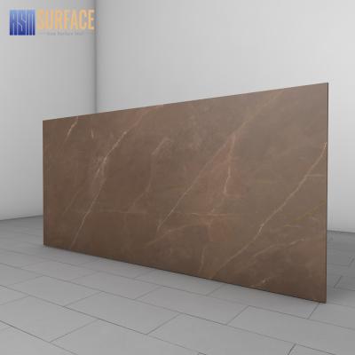 China Large Modern Brown Porcelain Slab Manufacturer Stone Slab Engineered Glossy Agglomerated Stone for sale