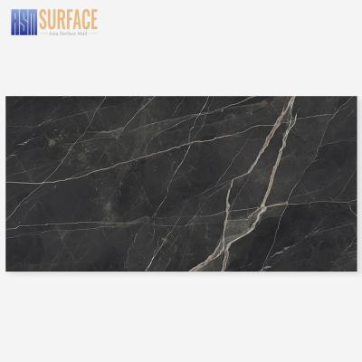 China Modern Large Slab 3200*1600 Mm Shiny Black Porcelain Slab Engineered Sintered Stone for sale