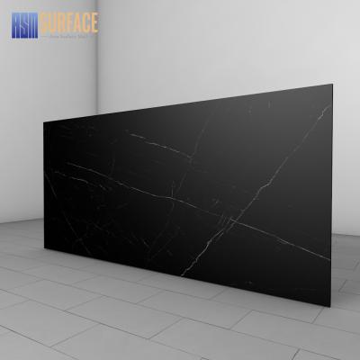 China Large Modern Glossy 12 Mm Thickness Slab Sintered Porcelain Slab Stone Black Stone for sale