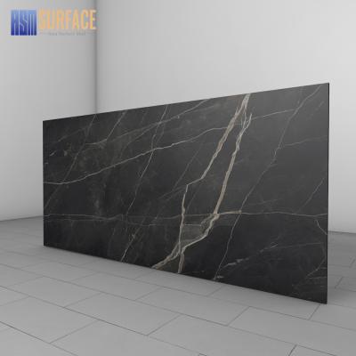 China Modern Large Slab 3200*1600 Mm Shiny Black Porcelain Slab Engineered Sintered Stone for sale