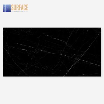 China Large 12 mm Modern Glossy Slab Sintered Porcelain Slab Stone Black Stone for sale